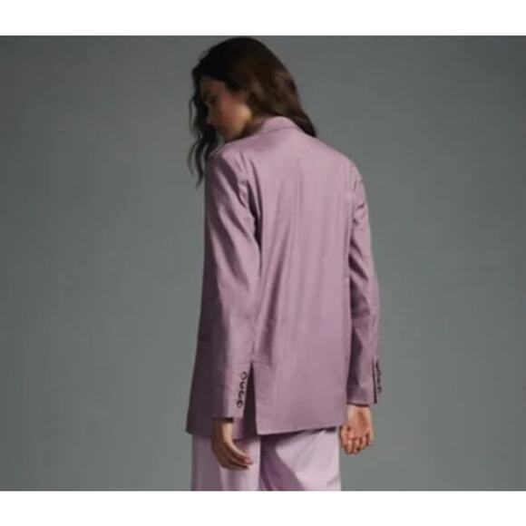 NWT Anthropologie Maeve Double Breasted‎ Linen Blazer Lilac Sz 12 Modern Career - Picture 3 of 11
